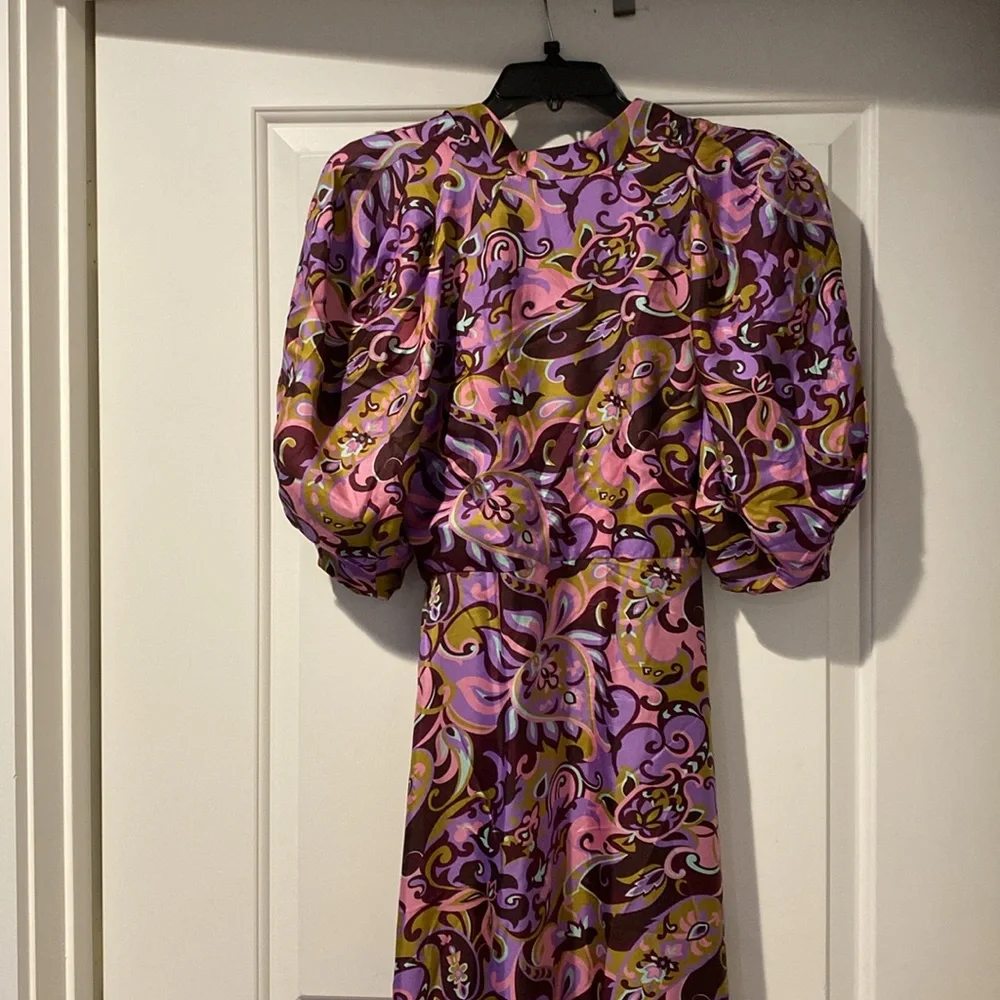 NWT designer Elegant Purple Patterned Dress; Ted Baker fits like small-size 6-8 - Picture 2 of 6